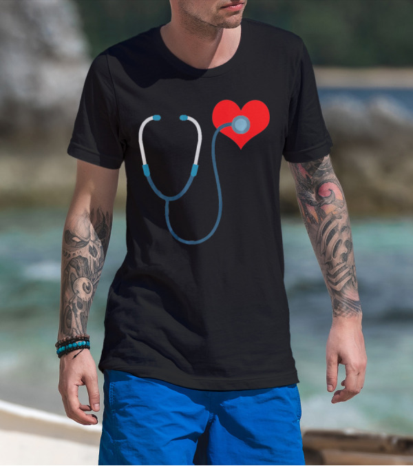 Nurse Valentine's Day Heart Stethoscope T-Shirt