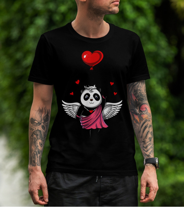 Panda Bear Cupid Valentines Day Love Balloon T-Shirt