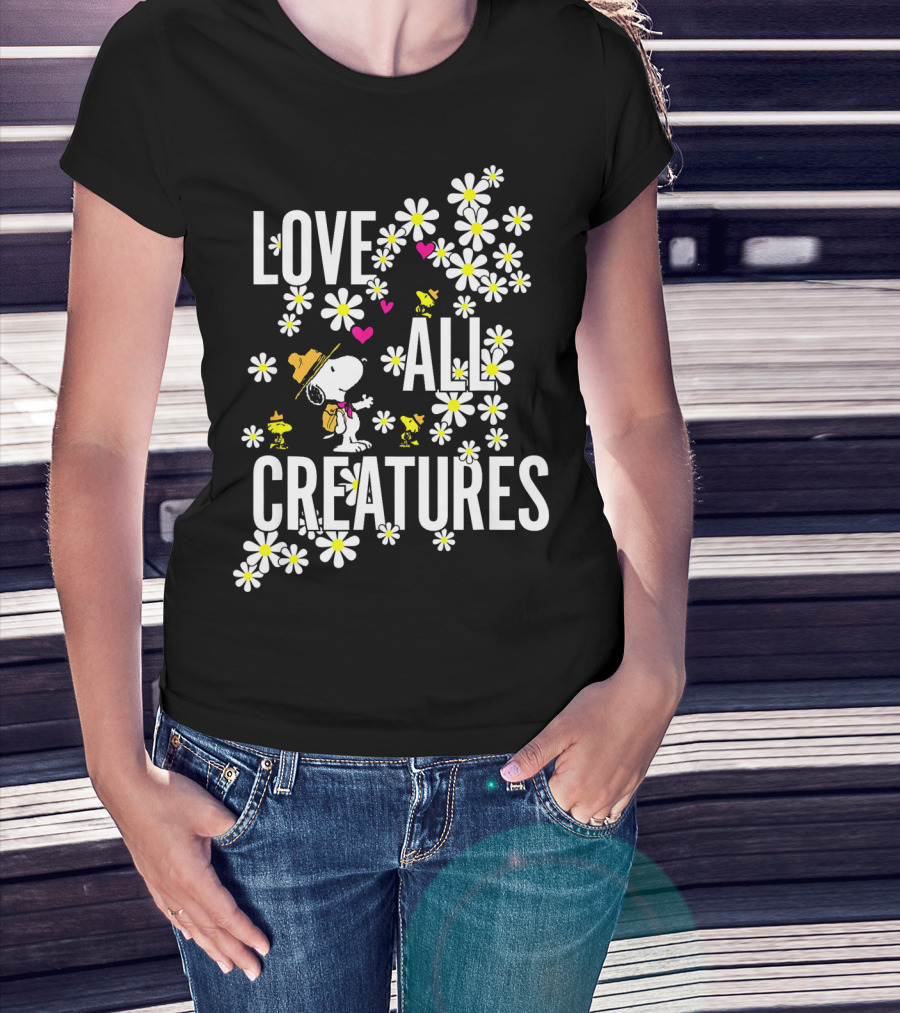 Peanuts Love All Creatures Valentine Snoopy With Flowers T-Shirt