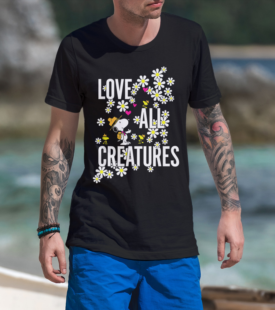 Peanuts Love All Creatures Valentine Snoopy With Flowers T-Shirt