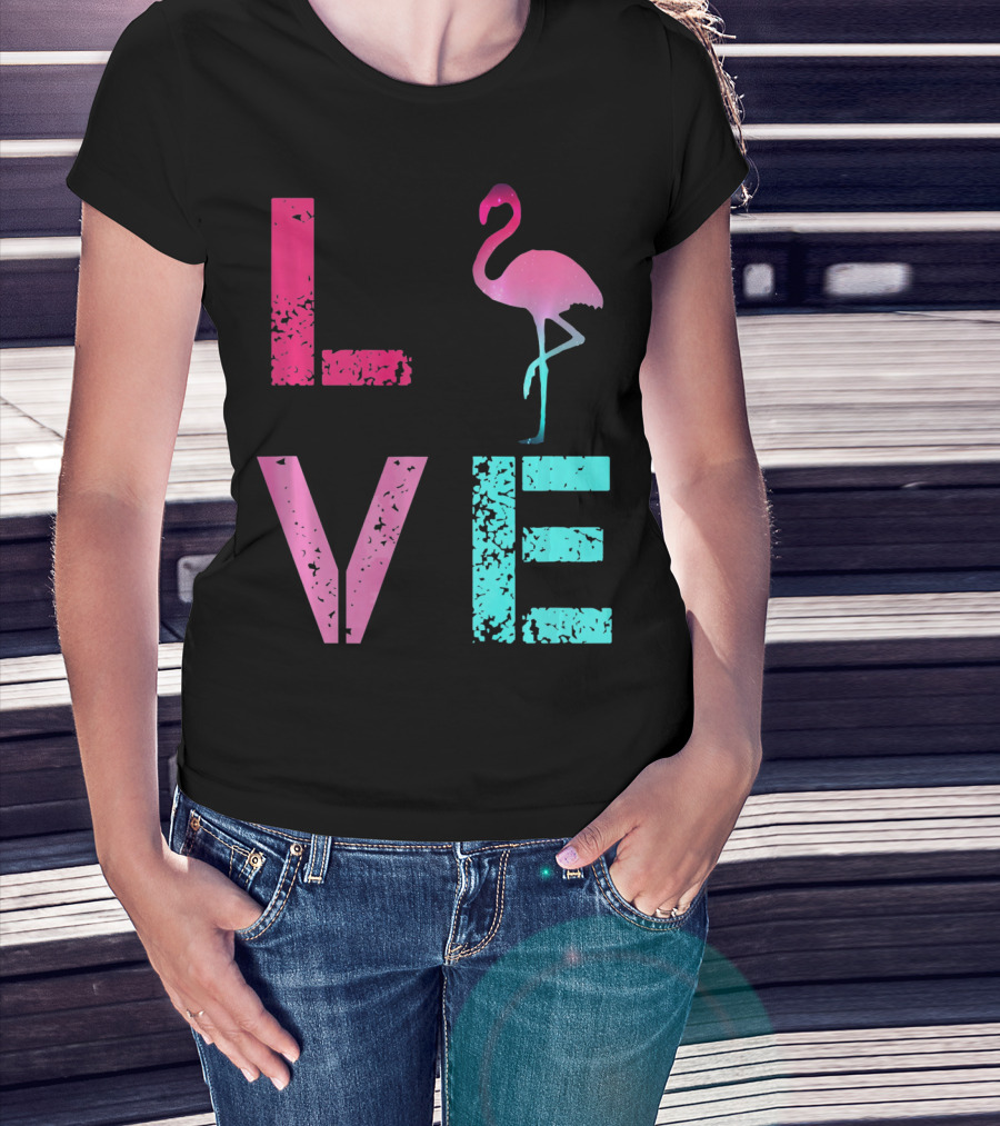 LOVE Pink Flamingos Valentine T-Shirt