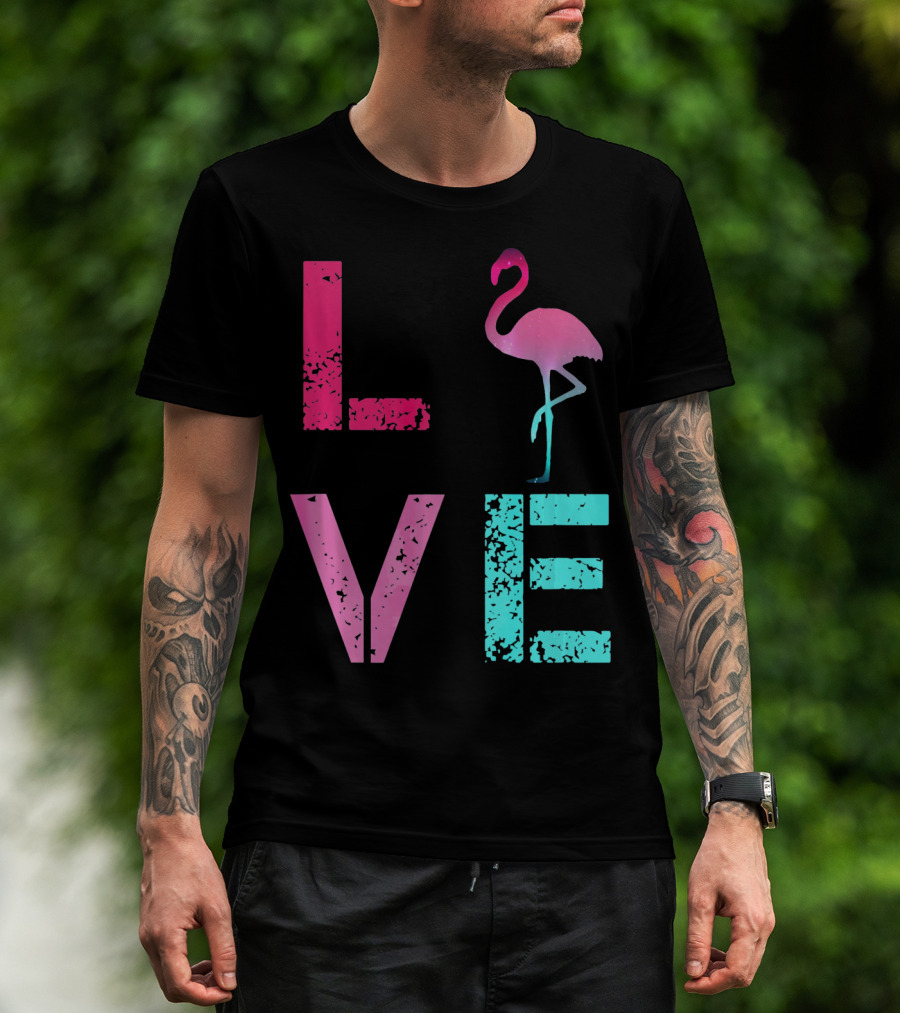 LOVE Pink Flamingos Valentine T-Shirt