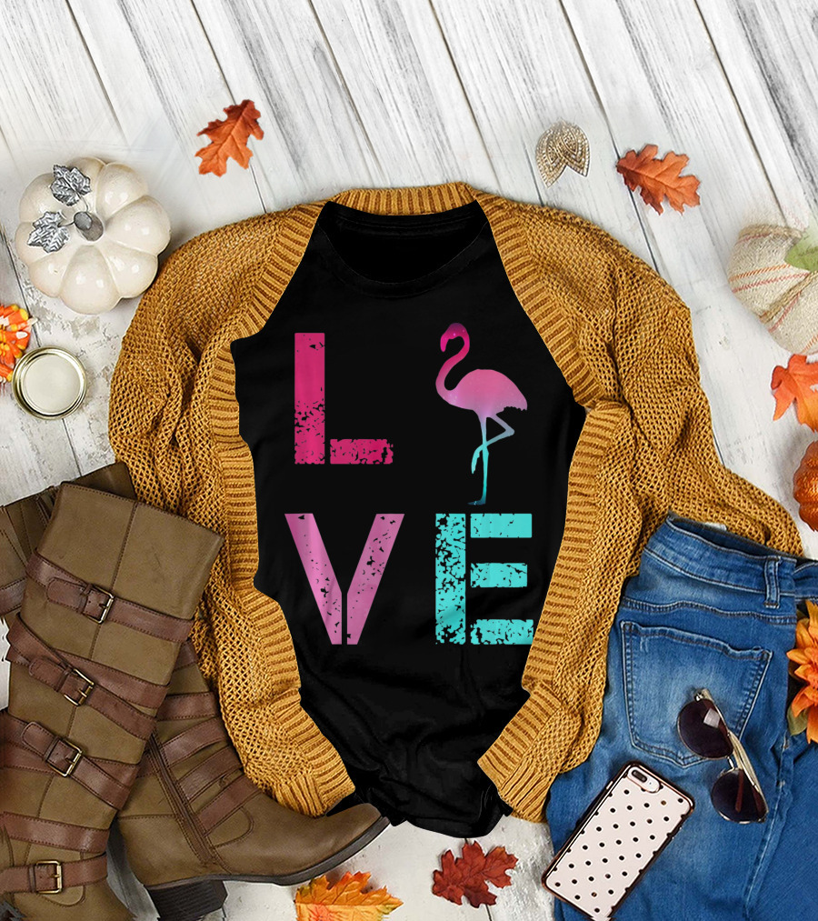 LOVE Pink Flamingos Valentine T-Shirt