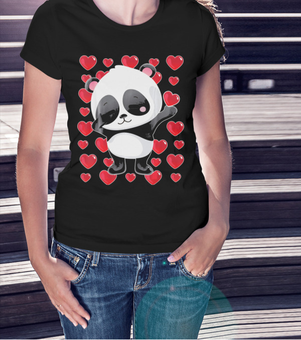 Panda Surrounded By Hearts For Valentines Day T-Shirt