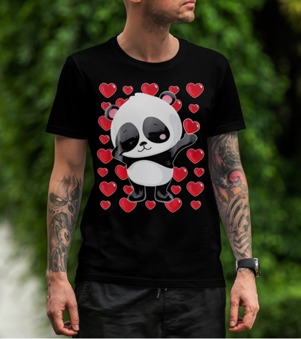 Panda Surrounded By Hearts For Valentines Day T-Shirt