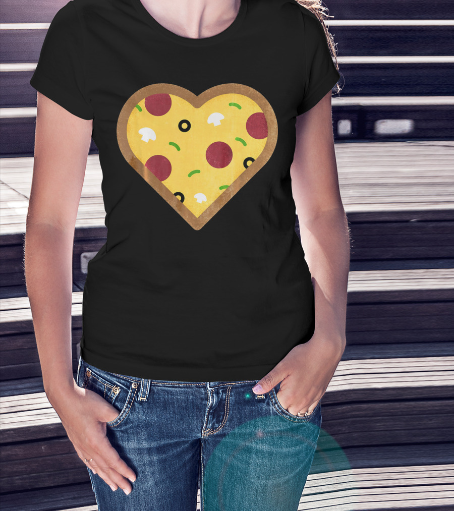 Pizza Heart Toppings Punny Pepperoni Olive Mushroom T-Shirt