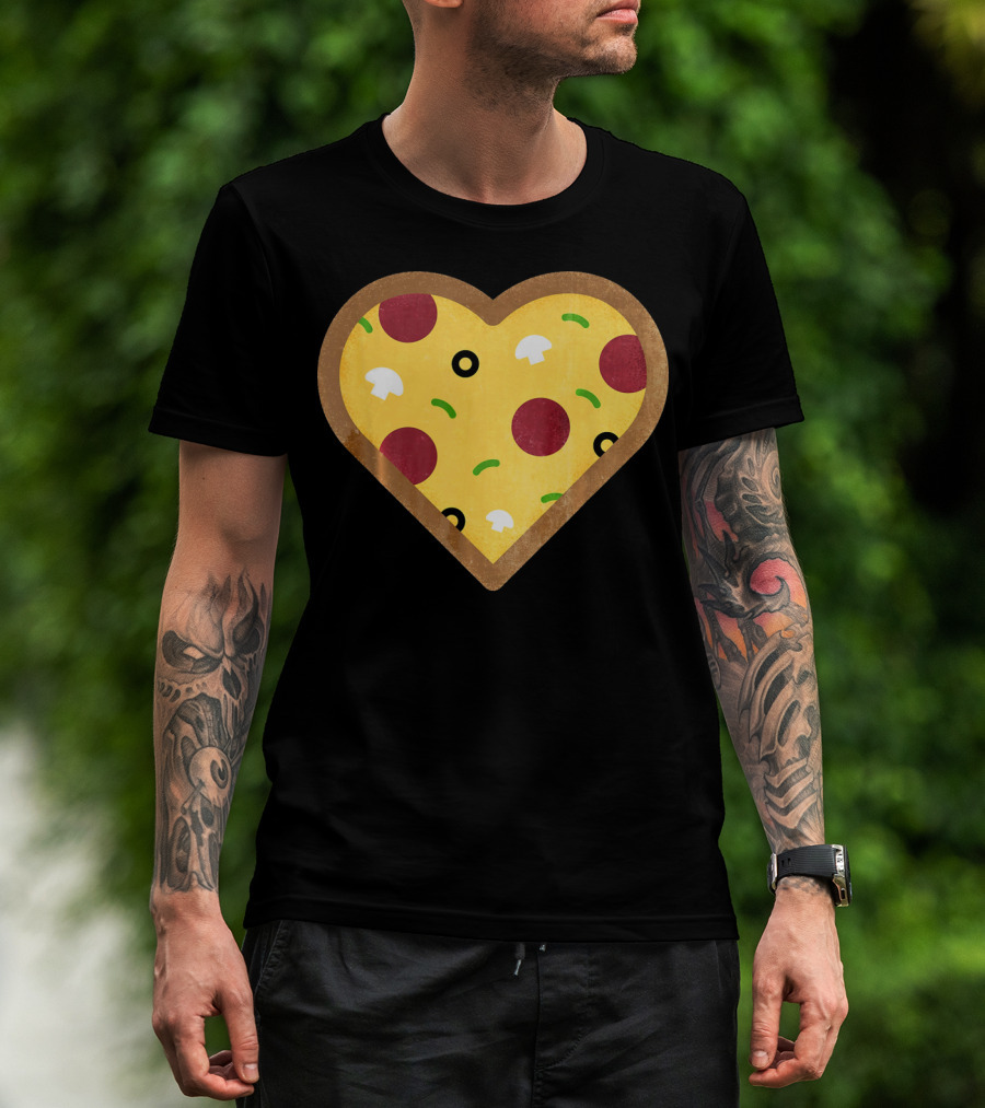 Pizza Heart Toppings Punny Pepperoni Olive Mushroom T-Shirt