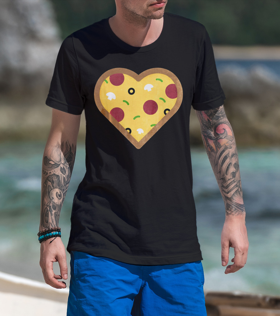 Pizza Heart Toppings Punny Pepperoni Olive Mushroom T-Shirt
