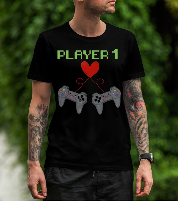 Player 1 Heart Controllers Valentine's Duo T-Shirt