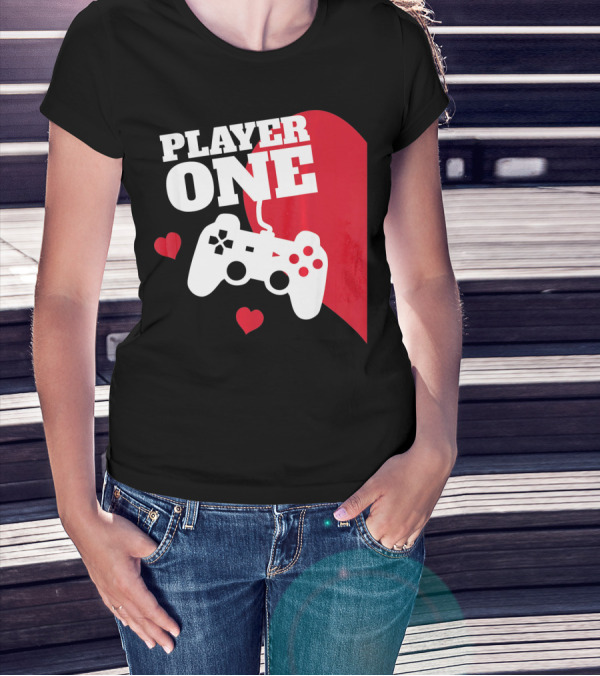 Player One Valentines Day Gamer Controller Hearts T-Shirt