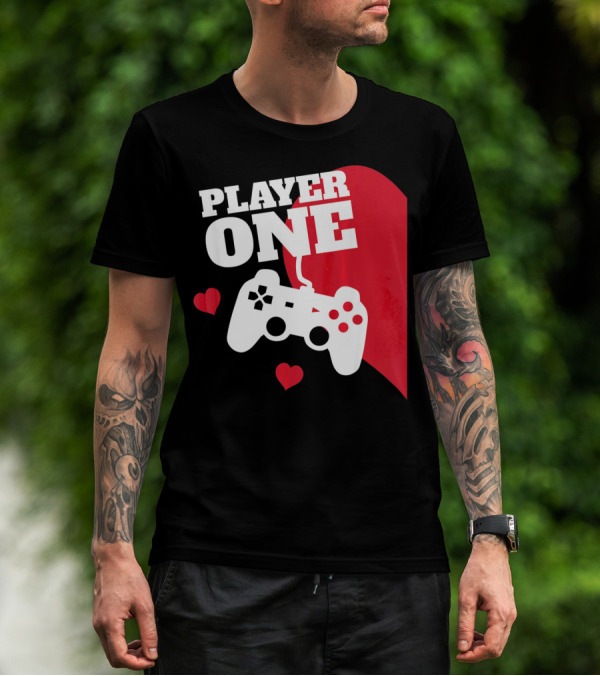 Player One Valentines Day Gamer Controller Hearts T-Shirt