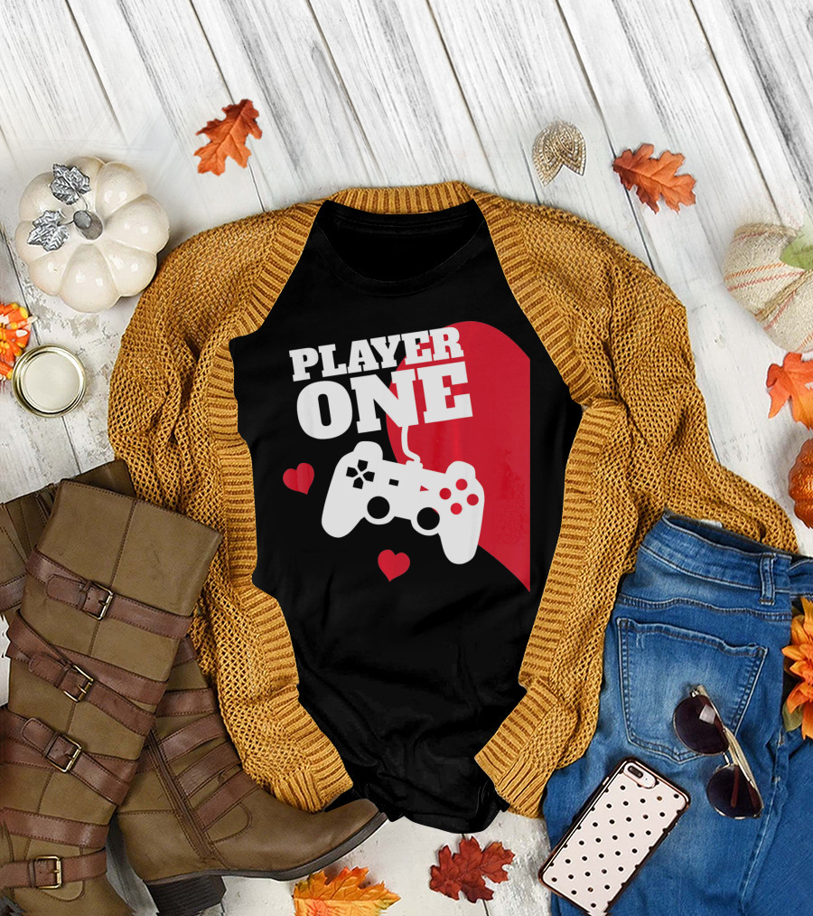 Player One Valentines Day Gamer Controller Hearts T-Shirt