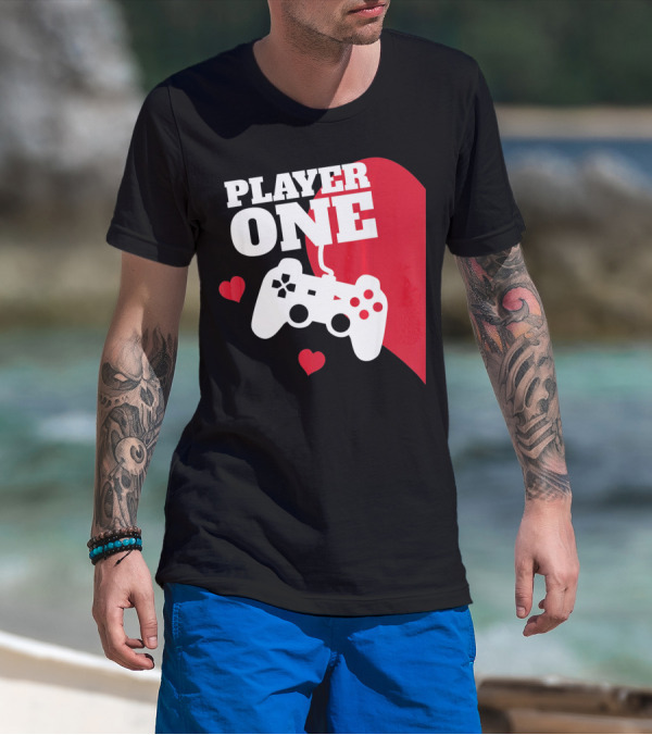 Player One Valentines Day Gamer Controller Hearts T-Shirt