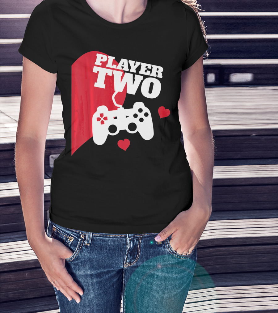 Player Two Valentine With Game Controller And Hearts T-Shirt