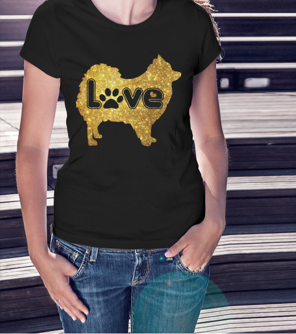 Pomeranian Love Gold Sparkle Paw Valentine T-Shirt