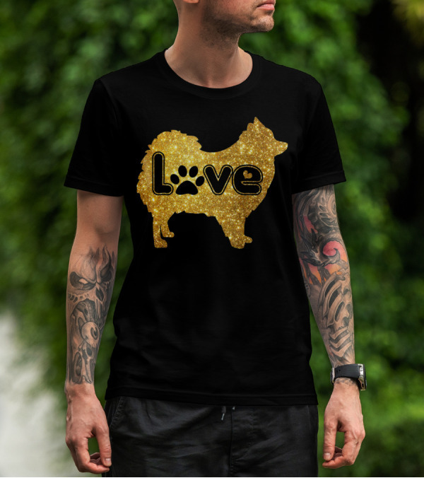 Pomeranian Love Gold Sparkle Paw Valentine T-Shirt