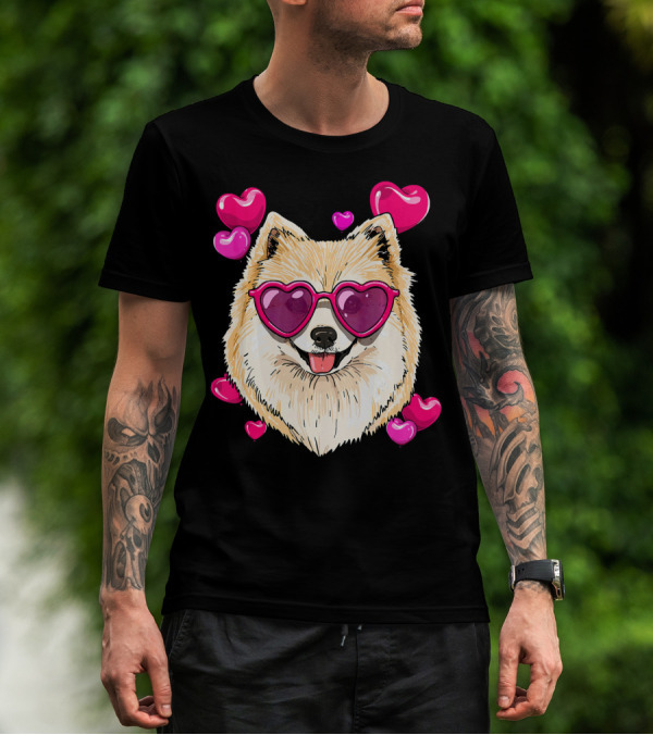 Pomeranian Valentines Day Heart Sunglasses Love Dog T-Shirt