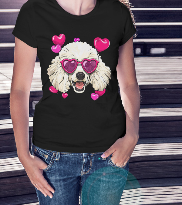 Poodle Valentines Day Heart Glasses Cute Dog T-Shirt