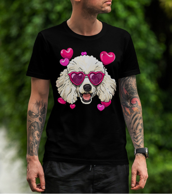Poodle Valentines Day Heart Glasses Cute Dog T-Shirt