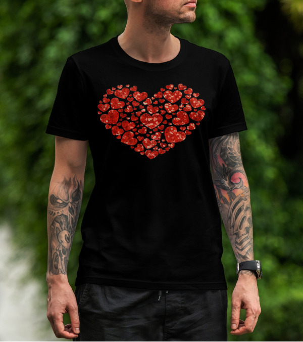 Red Valentines Day Heart Pattern PRINT T-Shirt
