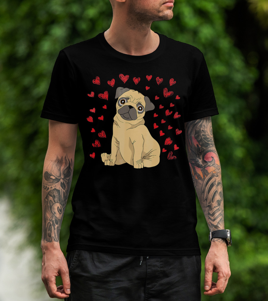 Pug Dog Lover Puppy Surrounded By Red Hearts T-Shirt