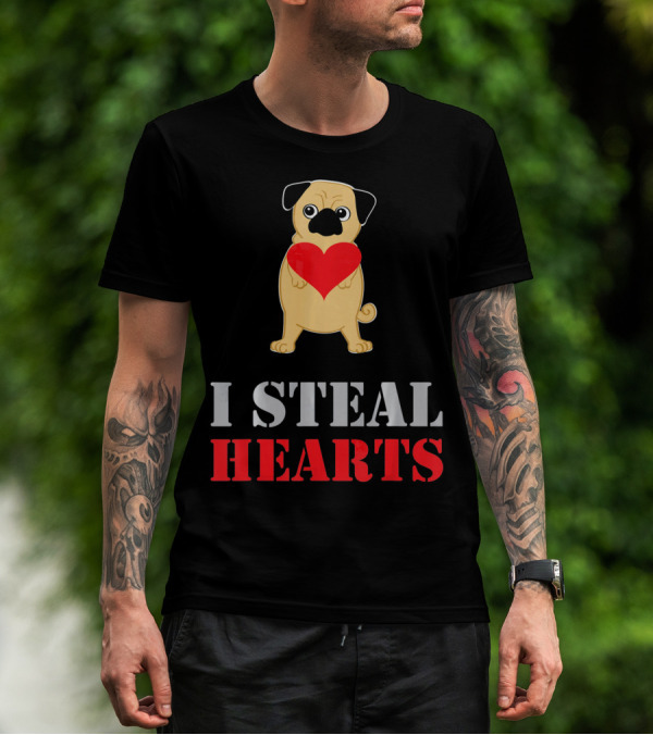 Pug Dog I Steal Hearts Valentine T-Shirt