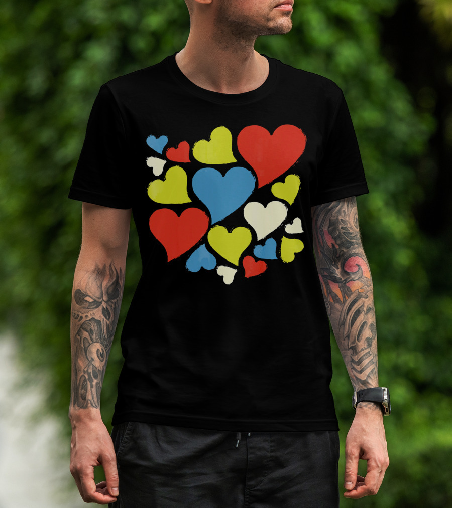 Retro Multicolor Hearts For Valentine's Day T-Shirt