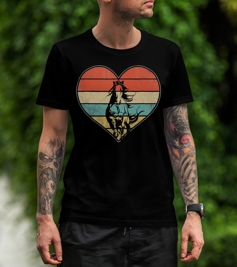 Vintage Retro Horse Heart Valentine's Day Stripes T-Shirt