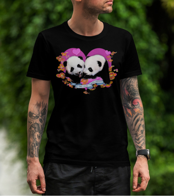 Be My Valentine Robert Campbell Panda Heart Pink Flowers T-Shirt