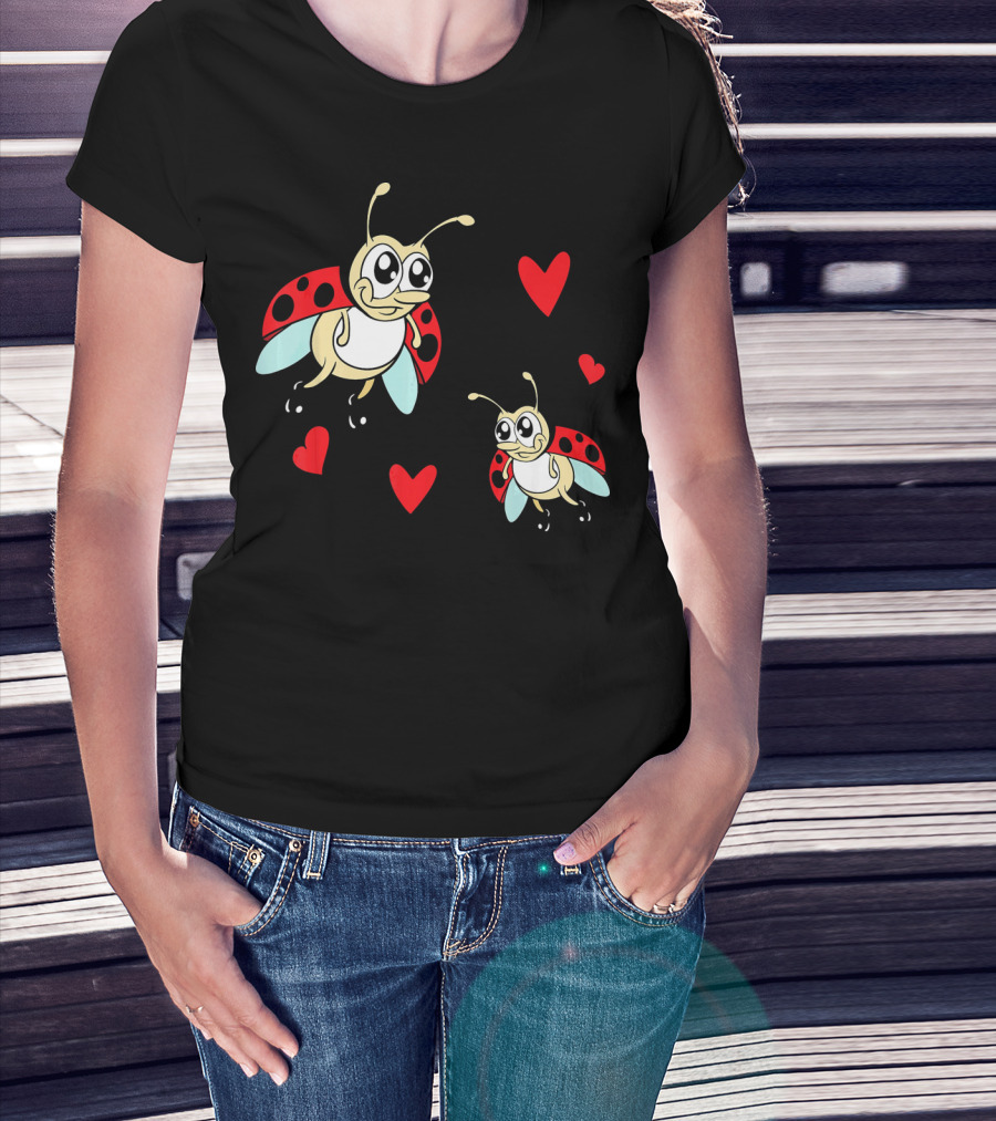 Romantic Valentine's Day Ladybug Couple With Hearts T-Shirt