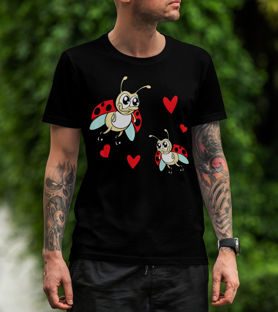 Romantic Valentine's Day Ladybug Couple With Hearts T-Shirt