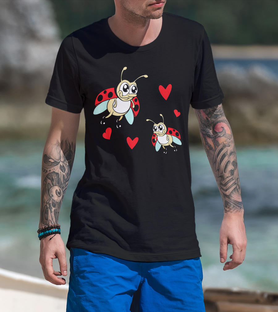 Romantic Valentine's Day Ladybug Couple With Hearts T-Shirt