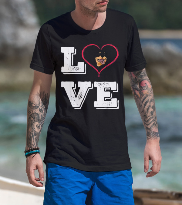 LOVE Rottweiler Lover Dog Heart Face T-Shirt