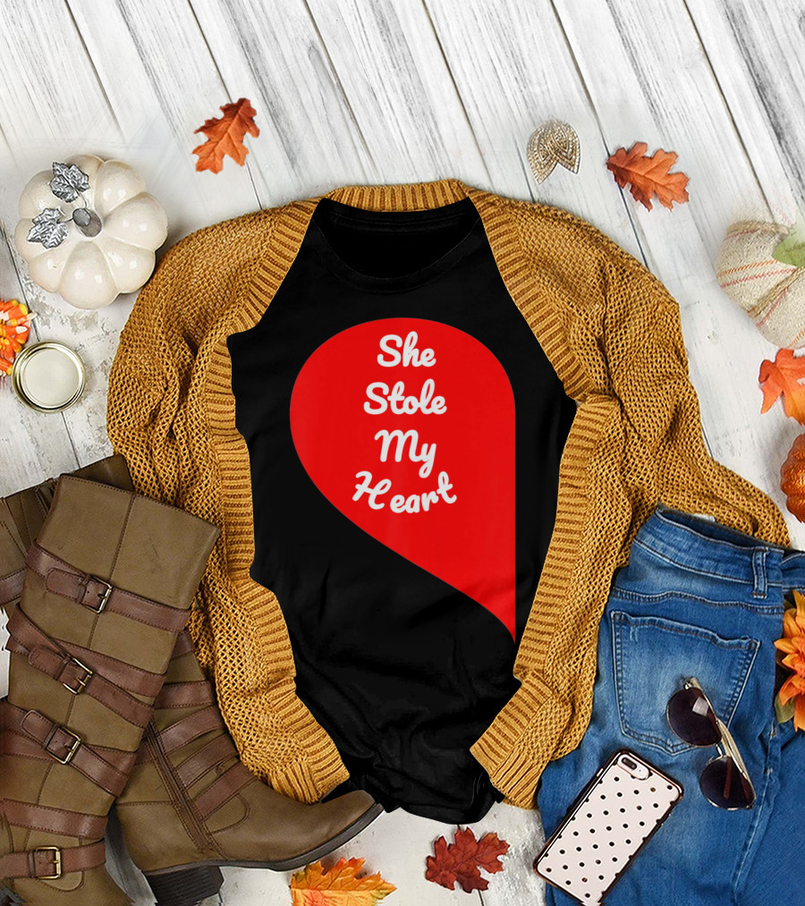 She Stole My Heart Valentine's Day Red Heart Drop Shaped T-Shirt
