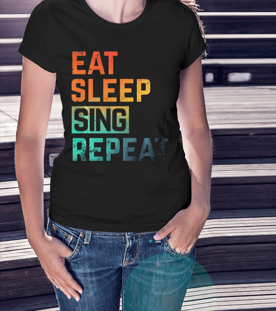 Eat Sleep Sing Repeat Watercolor Block Letters T-Shirt