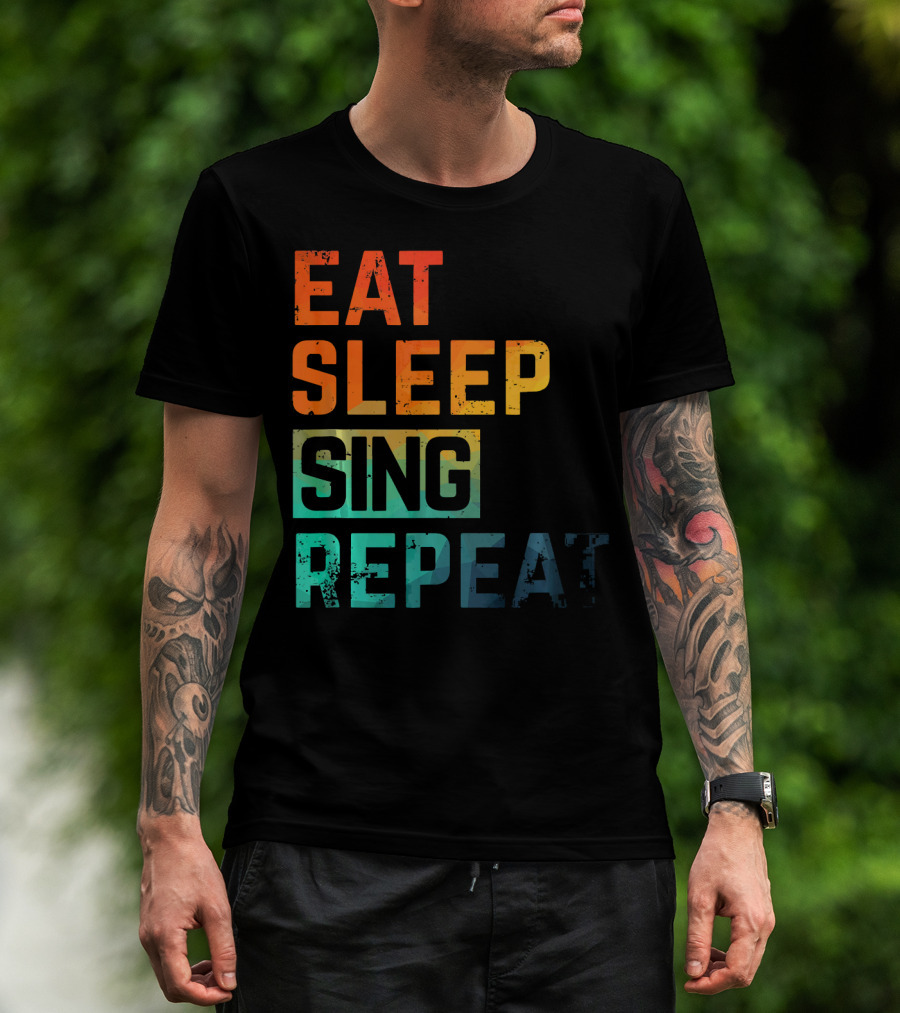 Eat Sleep Sing Repeat Watercolor Block Letters T-Shirt