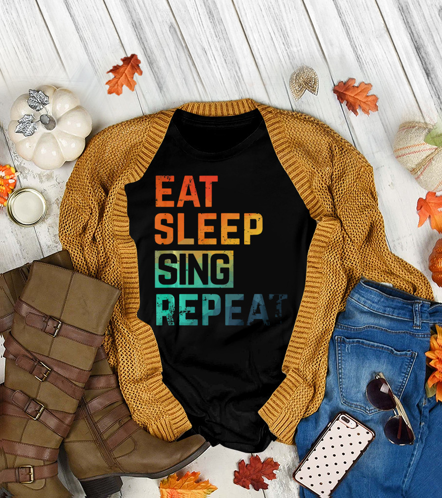 Eat Sleep Sing Repeat Watercolor Block Letters T-Shirt