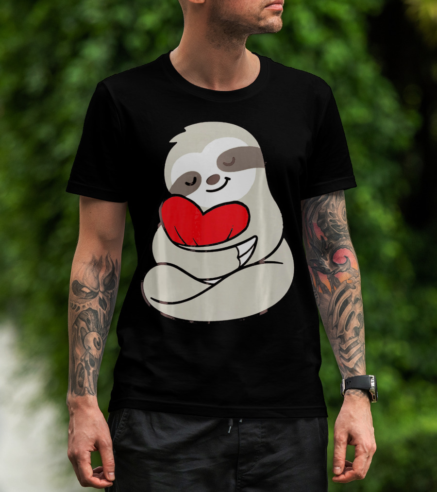 Sloth Hugging Heart Love Valentines T-Shirt