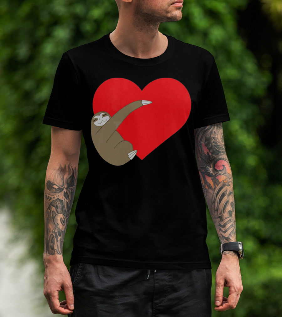 Sloth Hugging Heart Cute Pocket Va T-Shirt