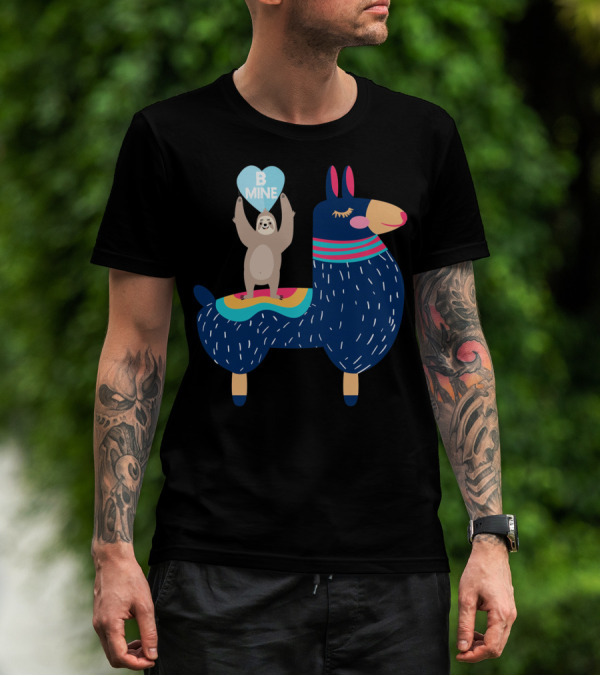 Sloth Holding Heart On Llama Be Mine T-Shirt