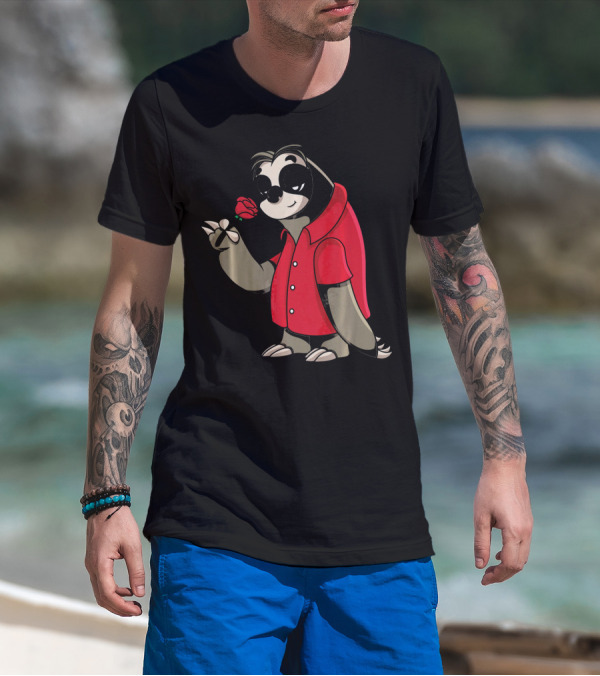Romantic Sloth Valentine With Red Rose T-Shirt