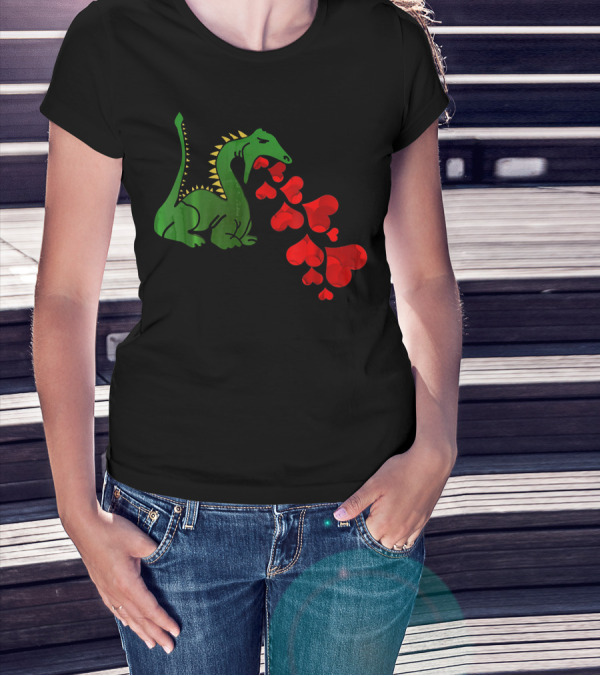 T Rex Dinosaur Valentines Day Hearts Breath T-Shirt