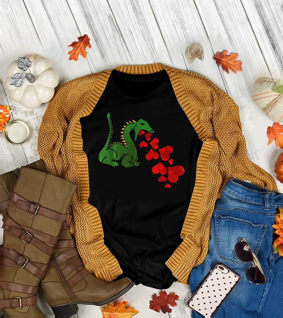 T Rex Dinosaur Valentines Day Hearts Breath T-Shirt