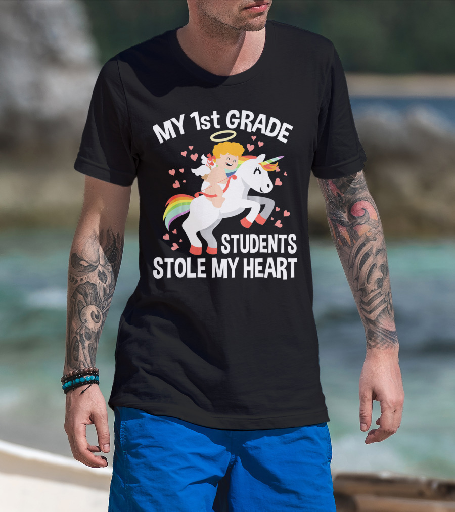 My 1st Grade Students Stole My Heart Valentine's Day Unicorn T-Shirt