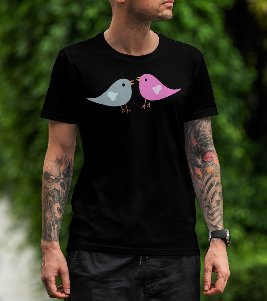 Love Birds Romantic Valentine Two Birds With Hearts T-Shirt