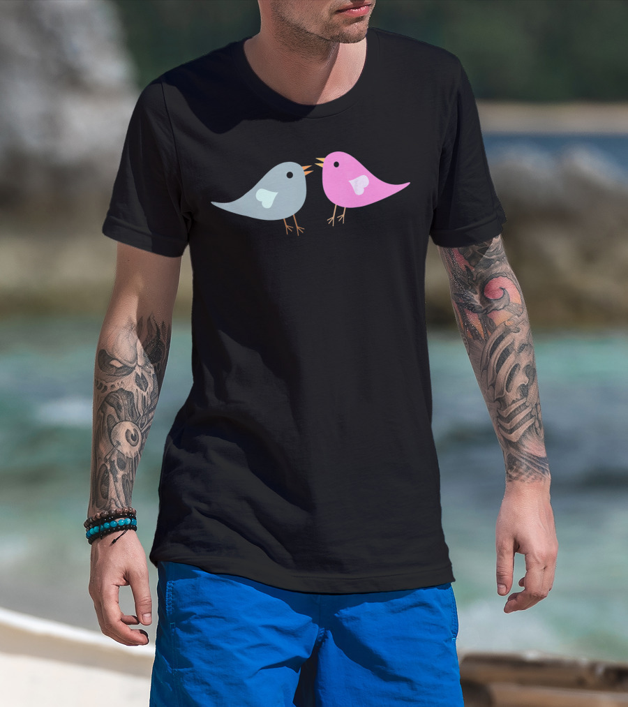 Love Birds Romantic Valentine Two Birds With Hearts T-Shirt