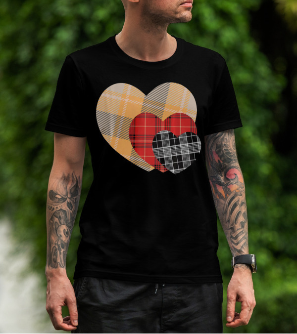 Three Valentines Hearts Plaid T-Shirt
