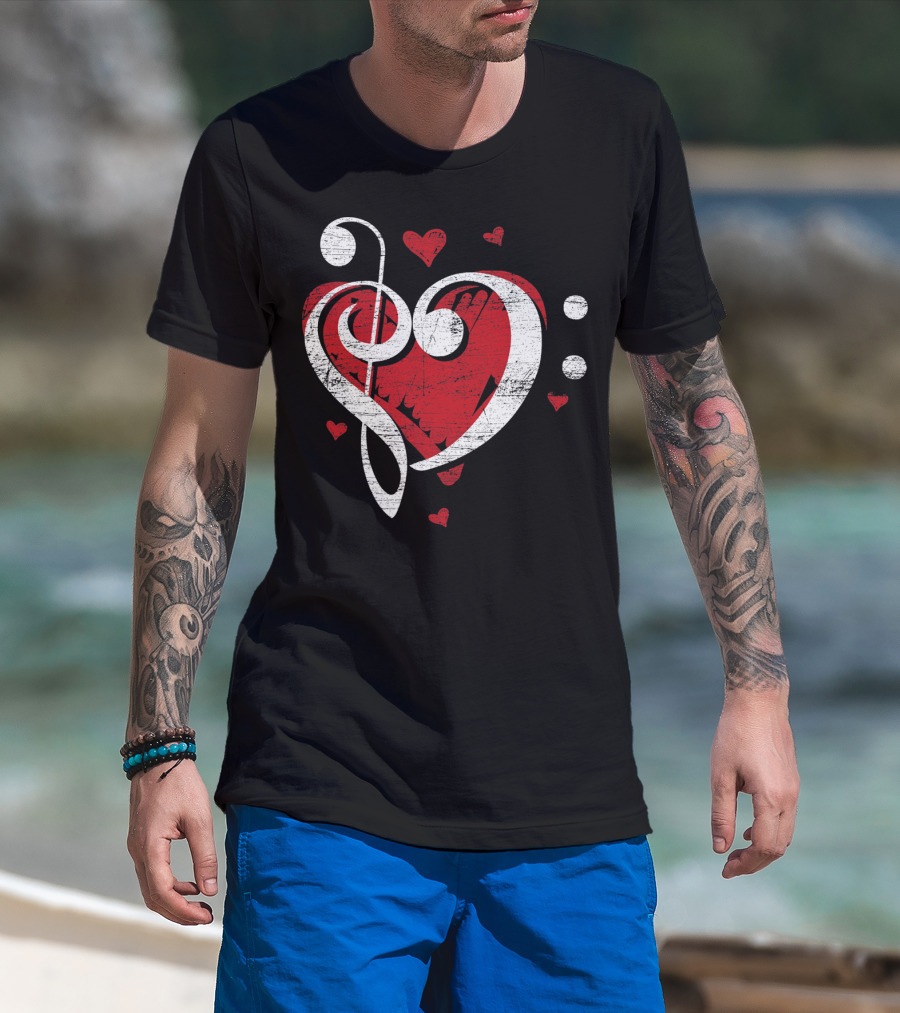 Treble Clef Heart Love Music T-Shirt