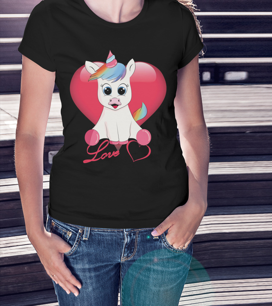 Love Unicorn Heart Valentines Day T-Shirt
