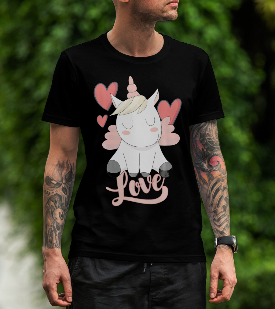 Love Unicorn With Hearts Valentine's Day T-Shirt
